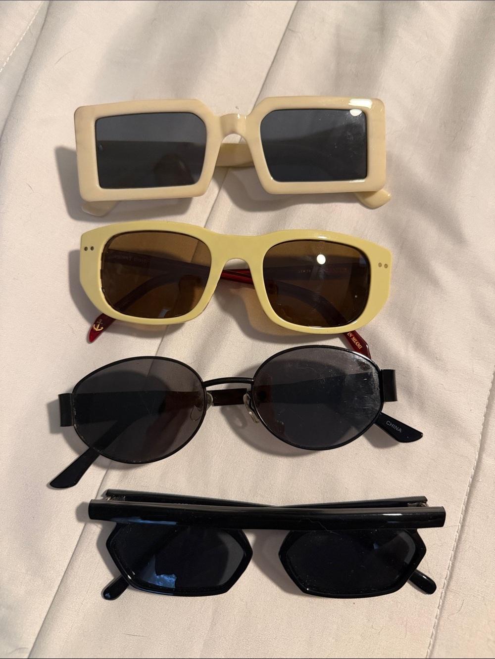 Assorted Retro Sunglasses Bundle — Cream, Pale Yellow, Black